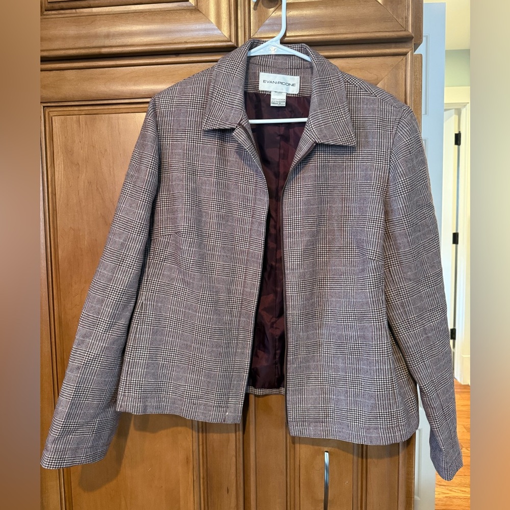 Evan Picone Women's Brown, Purple, and cream Plaid wool Jacket size L